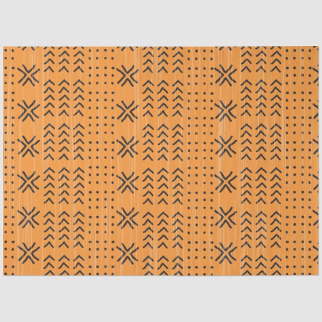 Modern Orange Mudcloth African Pattern Tissue Paper (Front)