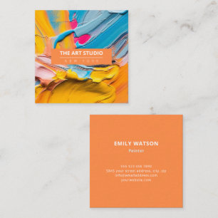Modern Orange Name Artwork Artist Art Studio Square Business Card