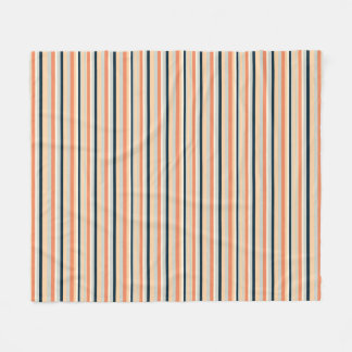 Modern Orange & Navy Vertical Stripe Patterned Fleece Blanket