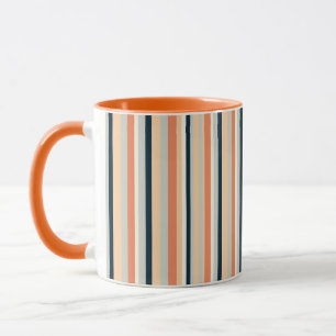 Modern Orange & Navy Vertical Stripe Patterned Mug