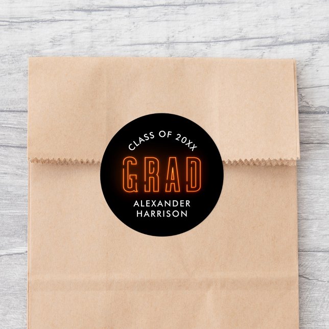 Modern Orange Neon Graduation Classic Round Sticker (Creator Uploaded)