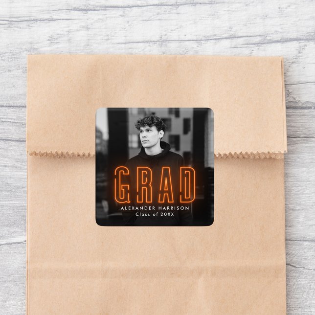 Modern Orange Neon Graduation Square Sticker (Creator Uploaded)