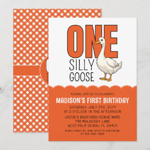 Modern Orange One Silly Goose 1st Birthday Party Invitation