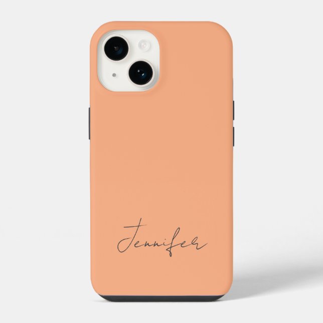 Modern Orange Pastel Chic Script Personalized iPhone Case (Back)