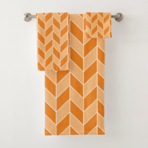 Modern Orange Peach Herringbone Chevron Pattern Bath Towel Set