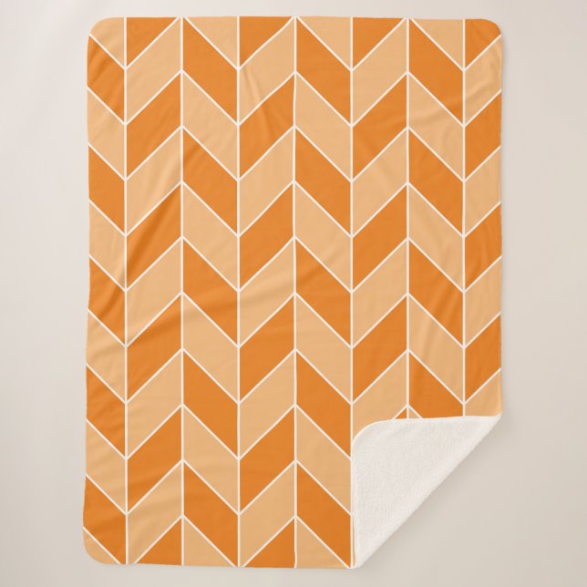 Modern Orange Peach Herringbone Chevron Pattern Sherpa Blanket (Front)