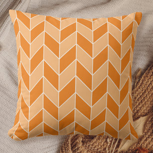 Modern Orange Peach Herringbone Chevron Pattern Throw Pillow