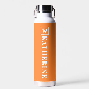 Modern Orange Personalized Name Monogram Simple Water Bottle