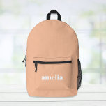 Modern Orange Personalized Printed Backpack<br><div class="desc">Personalized light orange backpack with your monogram name or initials in a bold and trendy large white font.</div>