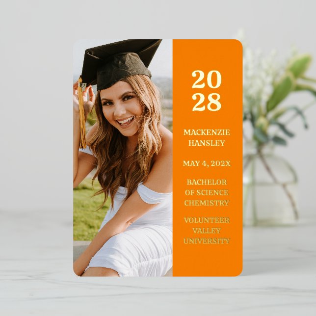 Modern Orange Photo Graduation Announcement (Standing Front)