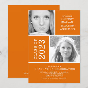 Modern Orange Photo Graduation Invitation