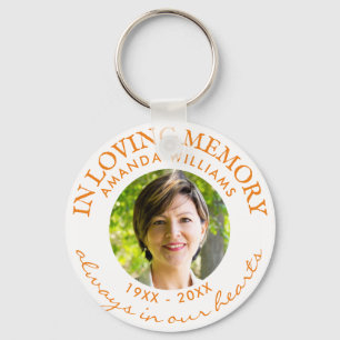 Modern orange Photo Memorial in Loving Memory Keychain