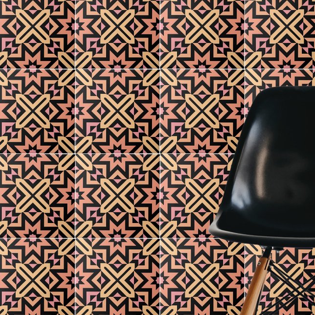 Modern Orange Pink Black Mosaic Geometric Pattern Tile (Creator Uploaded)