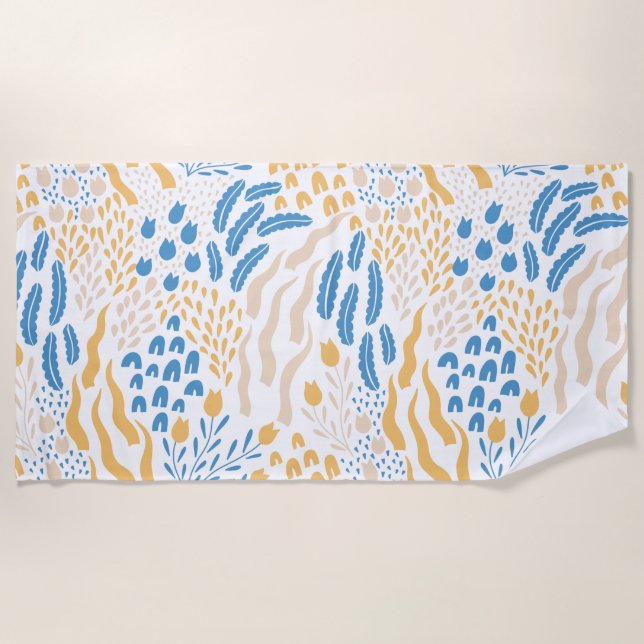 Modern Orange Pink Blue Floral Summer Pattern Beach Towel (Front)