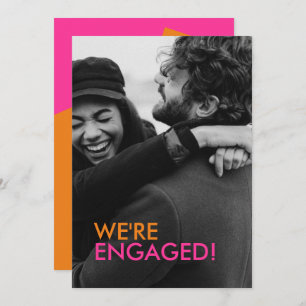 Modern Orange Pink Engagement Announcement Card