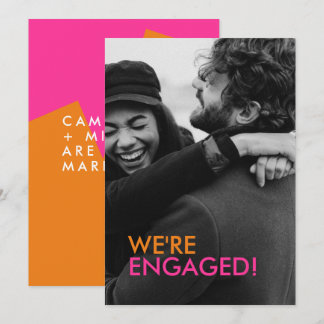 Modern Orange Pink Engagement Announcement Card