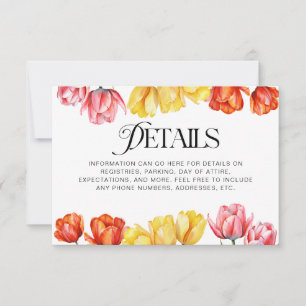 Modern Orange Pink  Tulips Floral Bridal Shower RSVP Card