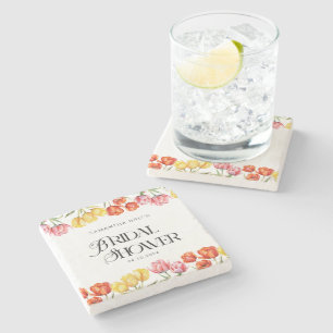 Modern Orange Pink  Tulips Floral Bridal Shower Stone Coaster