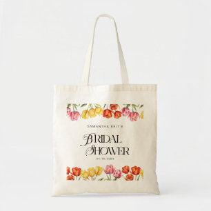 Modern Orange Pink  Tulips Floral Bridal Shower Tote Bag