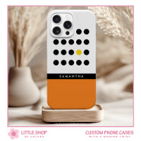 Modern Orange Polka Dot Colour Block Monogram