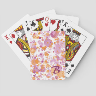 Modern Orange Purple Watercolor Paint Splatters Playing Cards