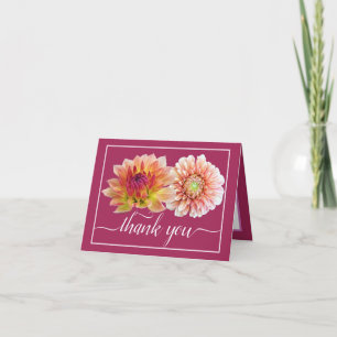 Modern Orange Red Dahlias Botanical Chic Thank You Card