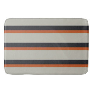Modern Orange Red Silver Grey Stripe Pattern Bath Mat