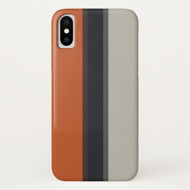 Modern Orange Red Silver Grey Stripe Pattern Case-Mate iPhone Case (Back)