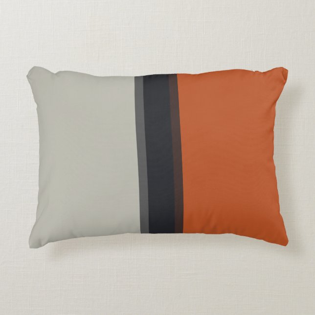 Modern Orange Red Silver Grey Stripe Pattern Decorative Pillow (Front)