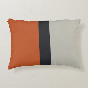 Modern Orange Red Silver Grey Stripe Pattern Decorative Pillow