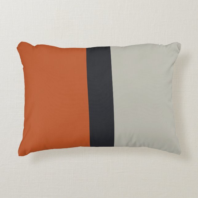 Modern Orange Red Silver Grey Stripe Pattern Decorative Pillow (Front)
