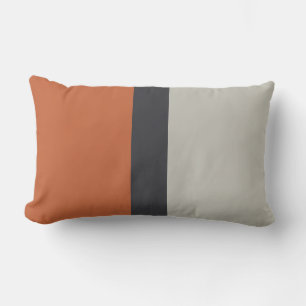 Modern Orange Red Silver Grey Stripe Pattern Lumbar Pillow