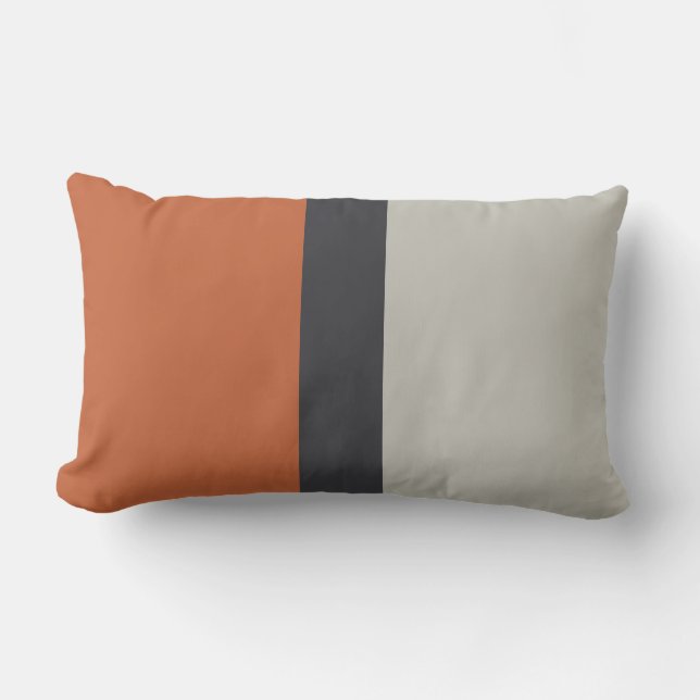 Modern Orange Red Silver Grey Stripe Pattern Lumbar Pillow (Front)