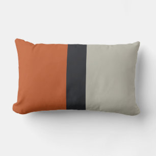 Modern Orange Red Silver Grey Stripe Pattern Lumbar Pillow