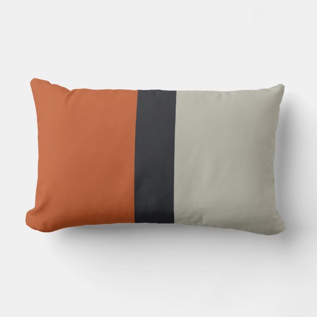 Modern Orange Red Silver Grey Stripe Pattern Lumbar Pillow (Front)