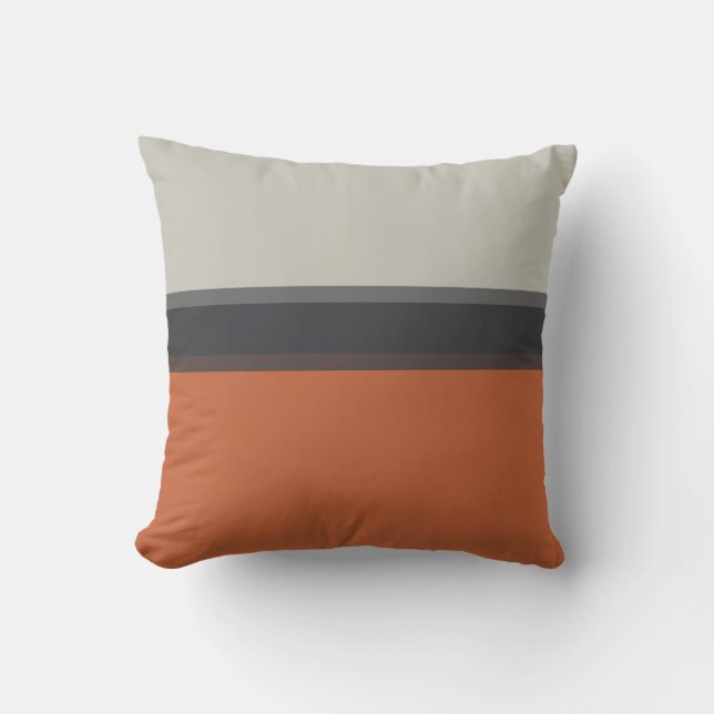 Modern Orange Red Silver Grey Stripe Pattern Outdoor Pillow (Front)