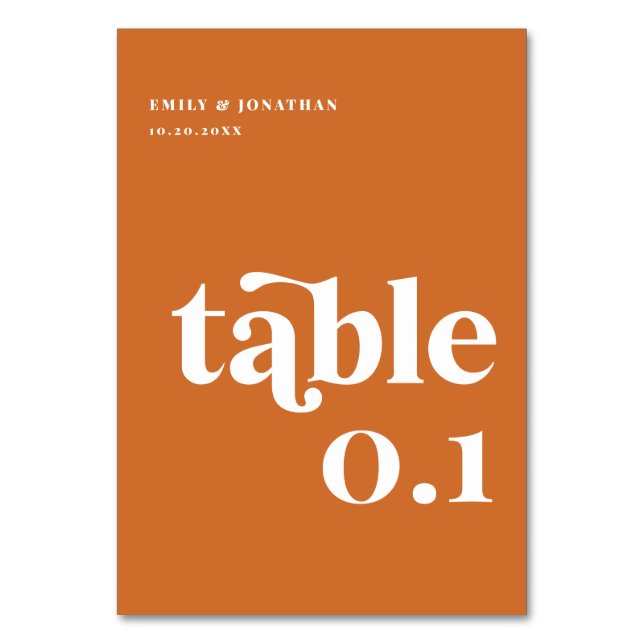 Modern Orange Retro Boho Wedding Table Number (Front)