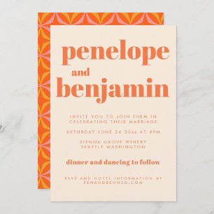 Modern Orange Retro Typography Wedding All In One Invitation