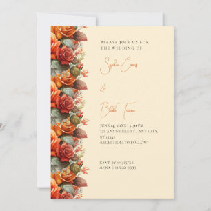 Modern Orange Roses Fall Yellow Wedding Invitation