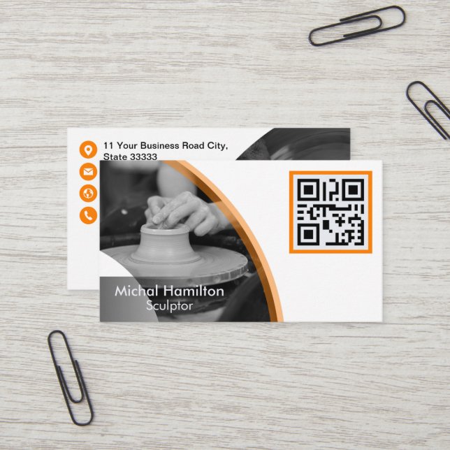 Modern Orange Sculptor Business Card (Front/Back In Situ)