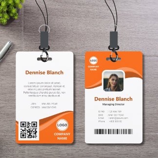 Modern Orange Shade, bar code, qr code ID card Badge