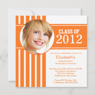 Modern Orange Stripe Photo Graduation Party Invitation