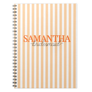 Modern Orange Striped Script Bridesmaid Name Notebook