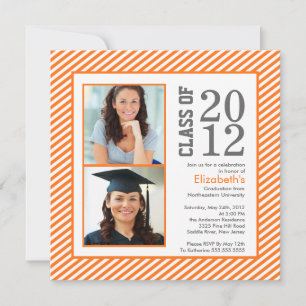 Modern Orange Stripes Photo Graduation Invitation