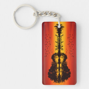 Modern Orange Sunset Guitarist Name Watercolor Keychain