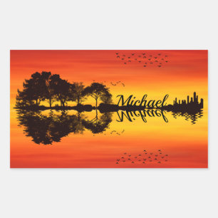 Modern Orange Sunset Guitarist Name Watercolor Sticker