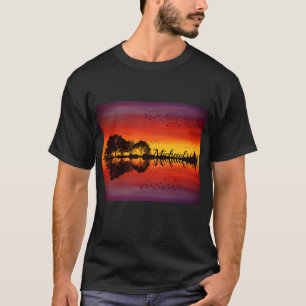 Modern Orange Sunset Guitarist Name Watercolor T-Shirt