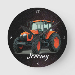 Modern Orange Tractor  Round Clock