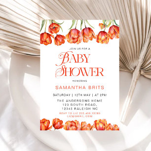 Modern Orange Tulips Floral Baby Shower Invitation