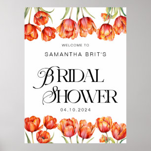 Modern Orange Tulips Floral Bridal Shower Poster